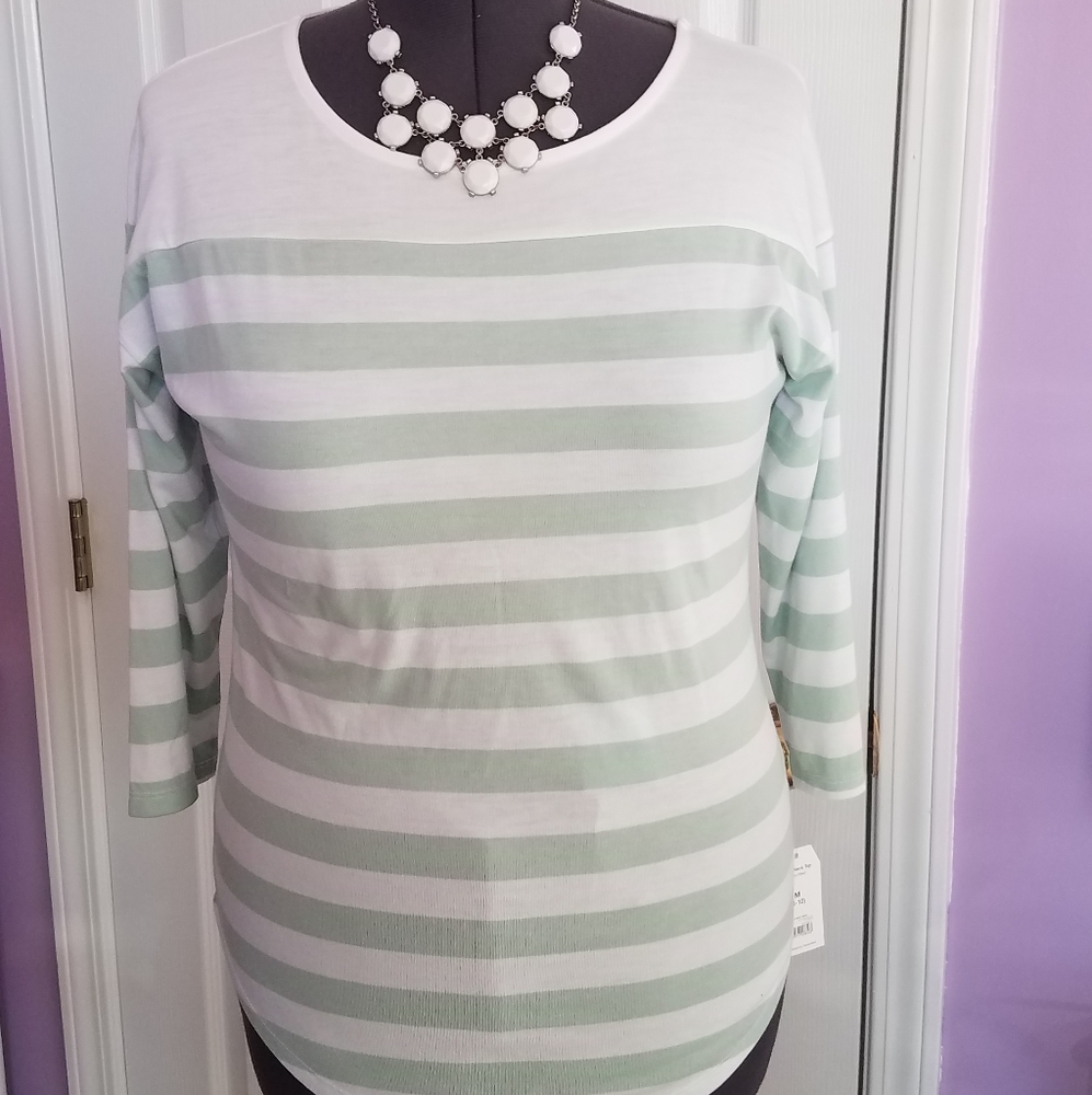 Mint & White Striped 3/4 Sleeve Top